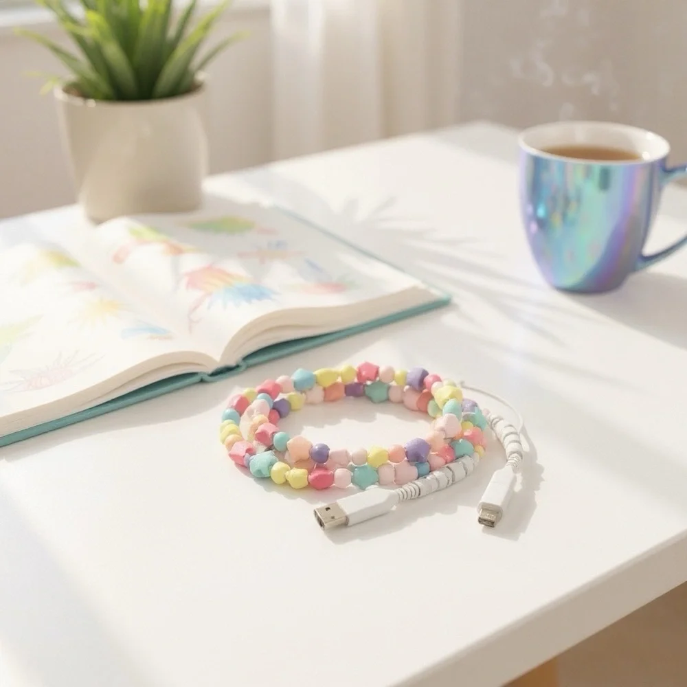 ban.do Beaded Phone Charger Cable Pastel Star USB-C Lightning Cord NWT